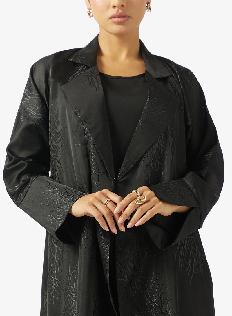 hayas closet Floral Embroidered Open Front Wide Lapel Collar Abaya - Image 3